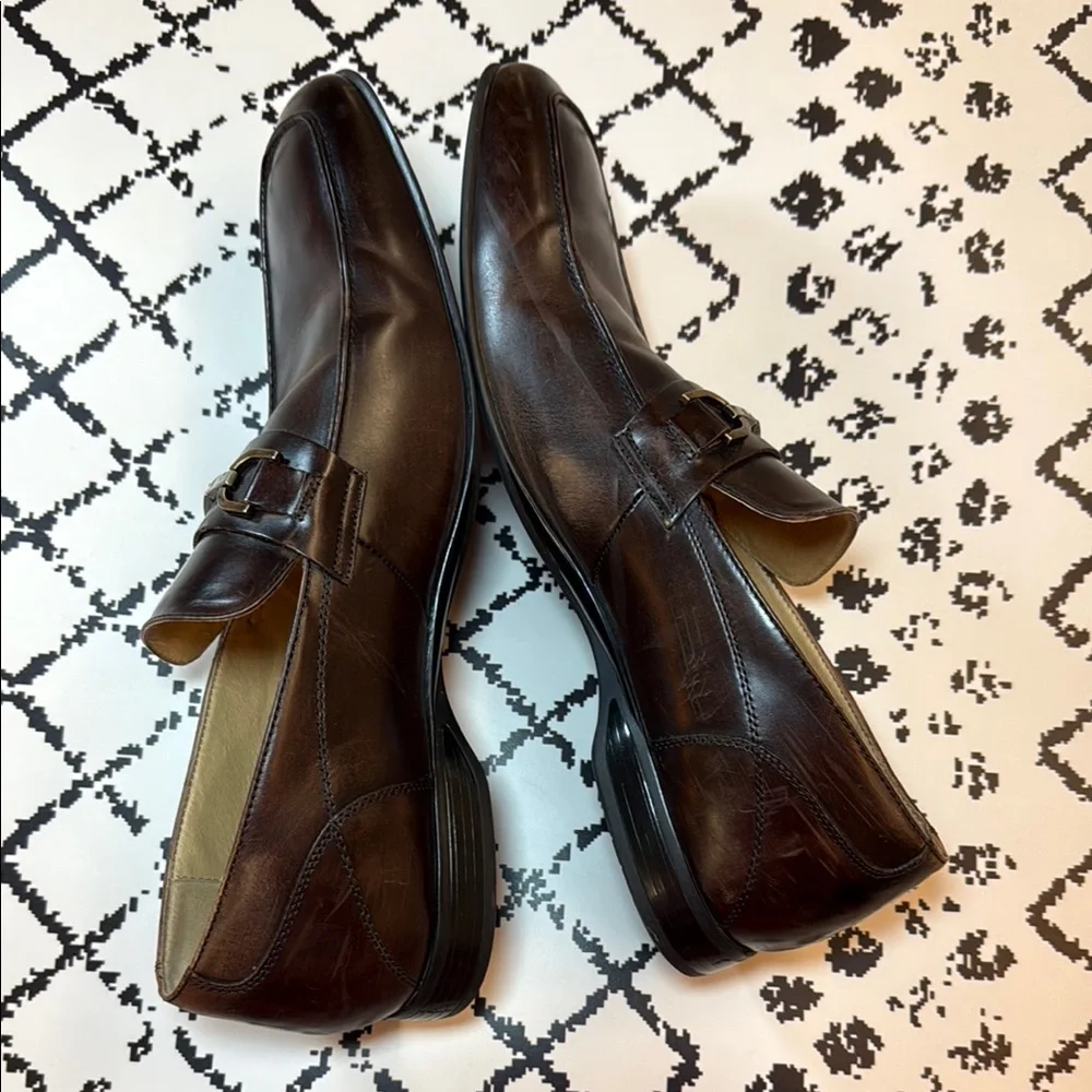 Kenneth Cole Reaction Men’s Brown Leather Loafers w/ Metal Detailing - Size 13 M
